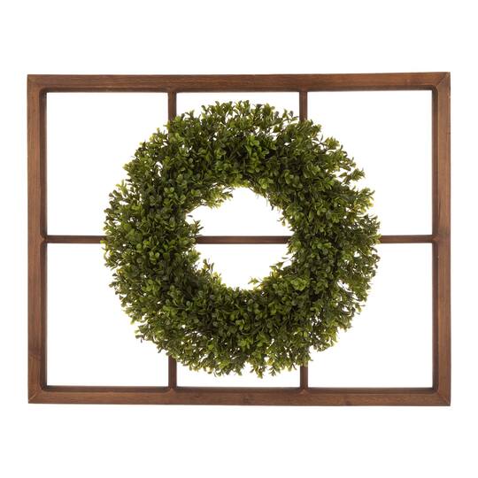 Glitzhome® 22'' Wooden Window Frame with Boxwood Wreath